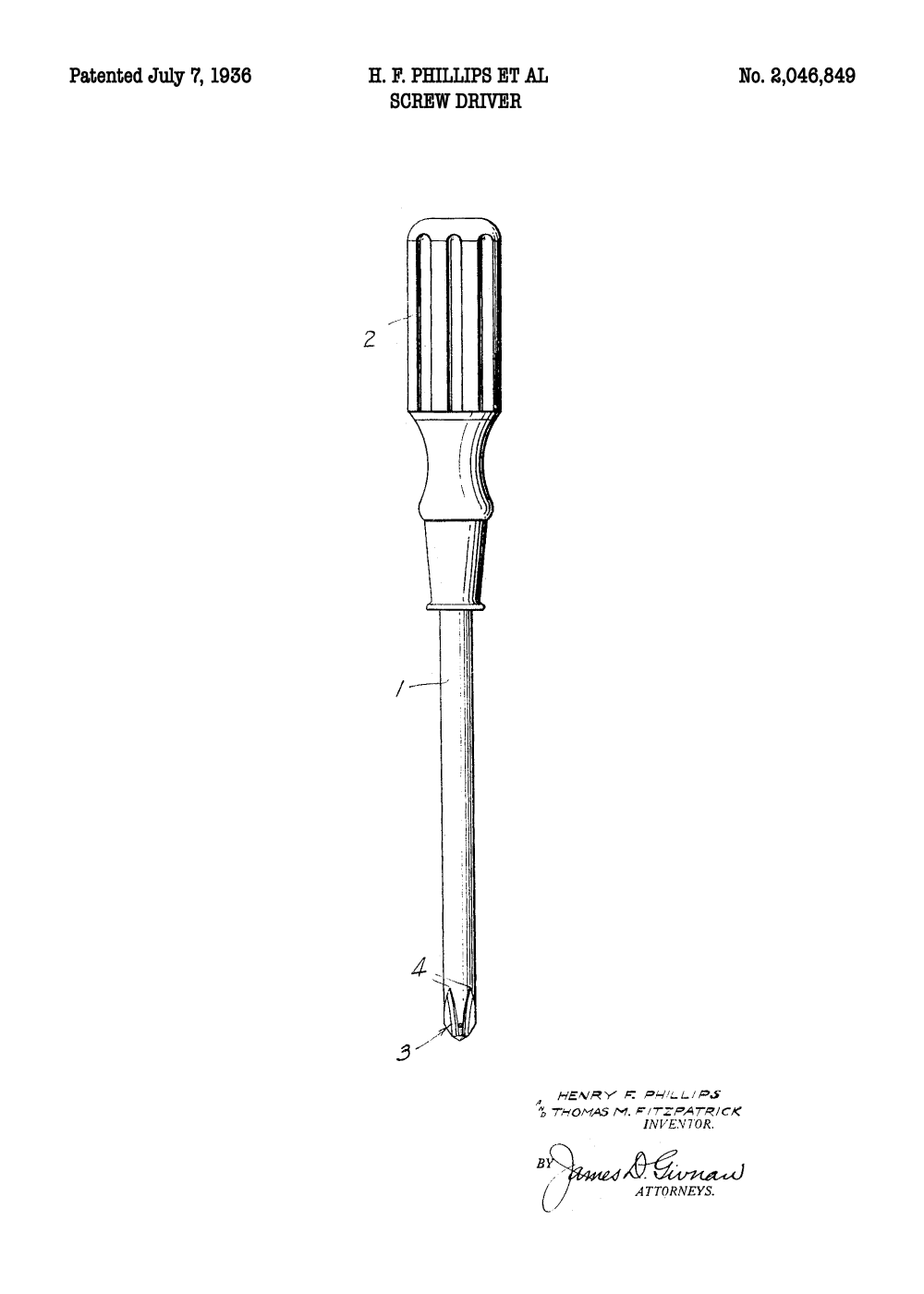 Skruetrækker plakat - Original patent tegning