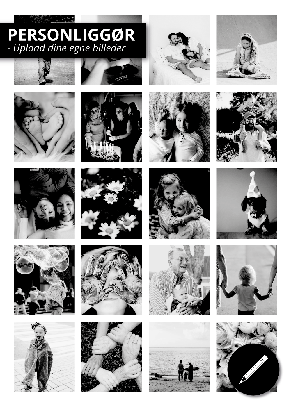 Fotoplakat - Fotocollage - 20 billeder (sort/hvid) - Personliggør