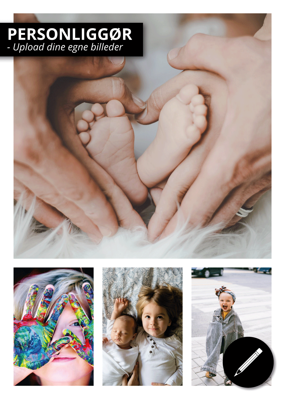 Fotoplakat - Fotocollage - 4 billeder med fokusbillede - Personliggør