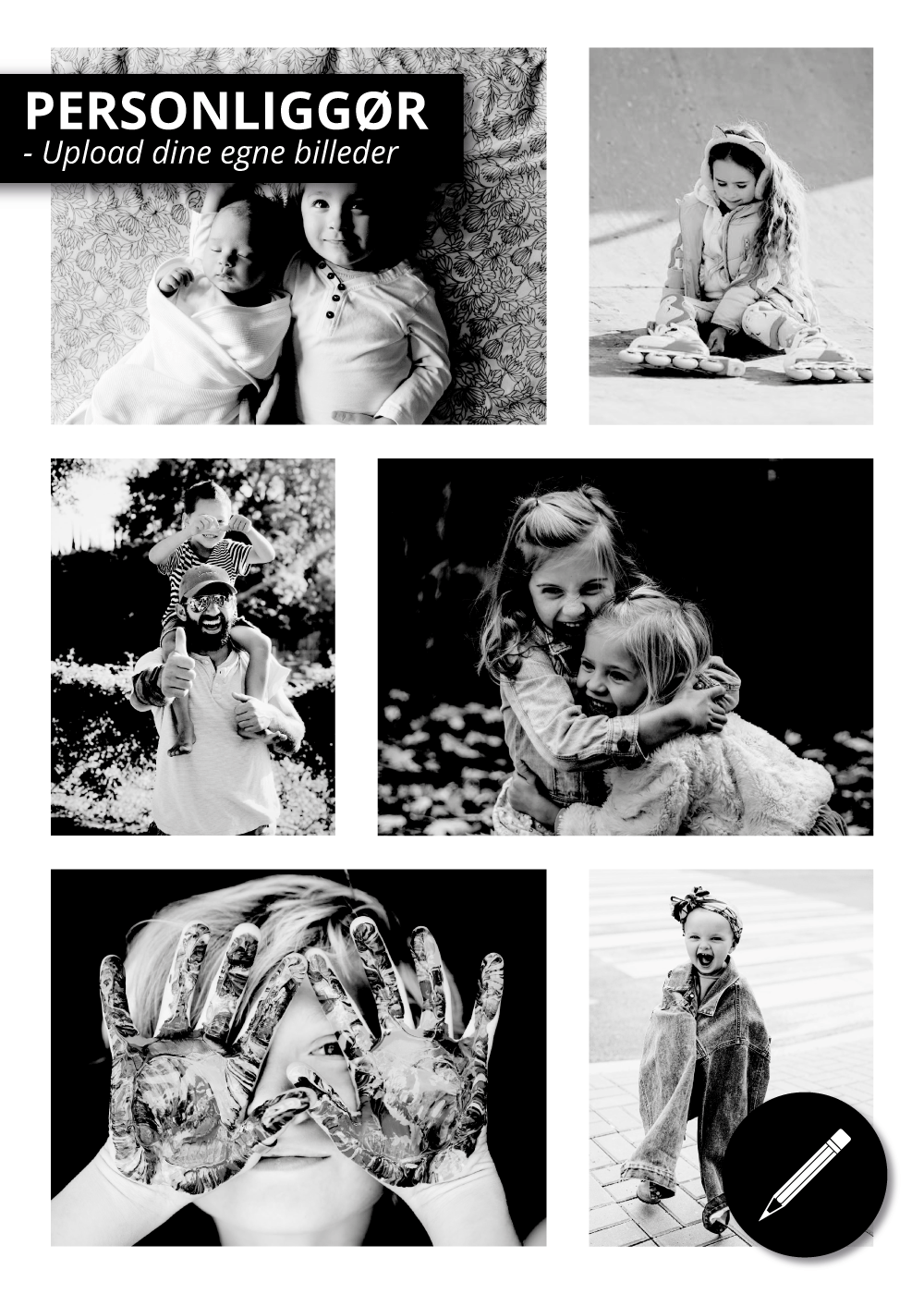 Fotoplakat - Fotocollage - 6 billeder med moderne opstilling (sort/hvid) - Personliggør