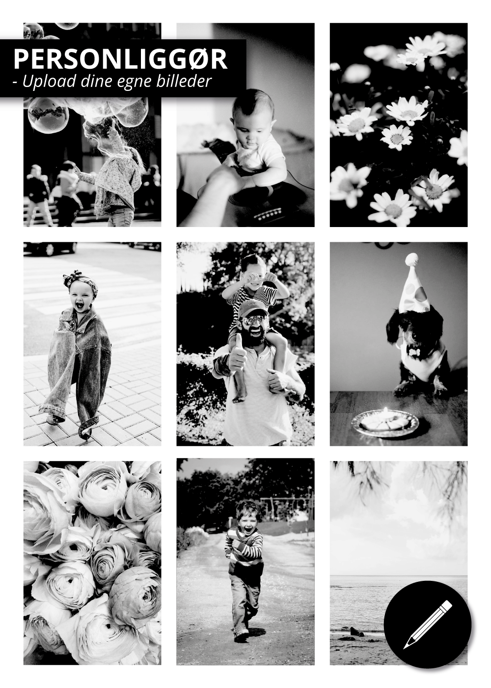 Fotoplakat - Fotocollage - 9 billeder (sort/hvid) - Personliggør
