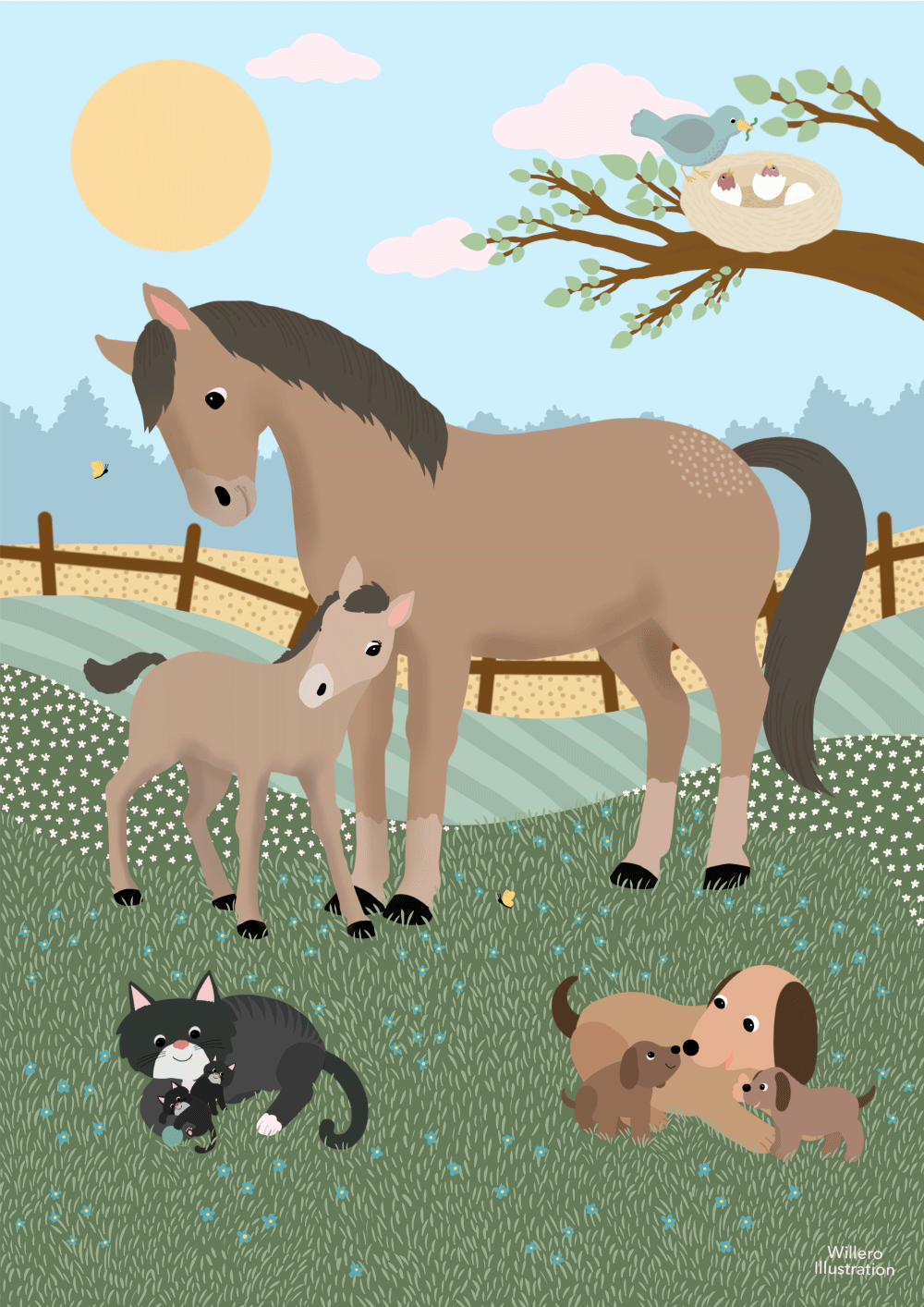 Dyrefamilie - Børneplakat