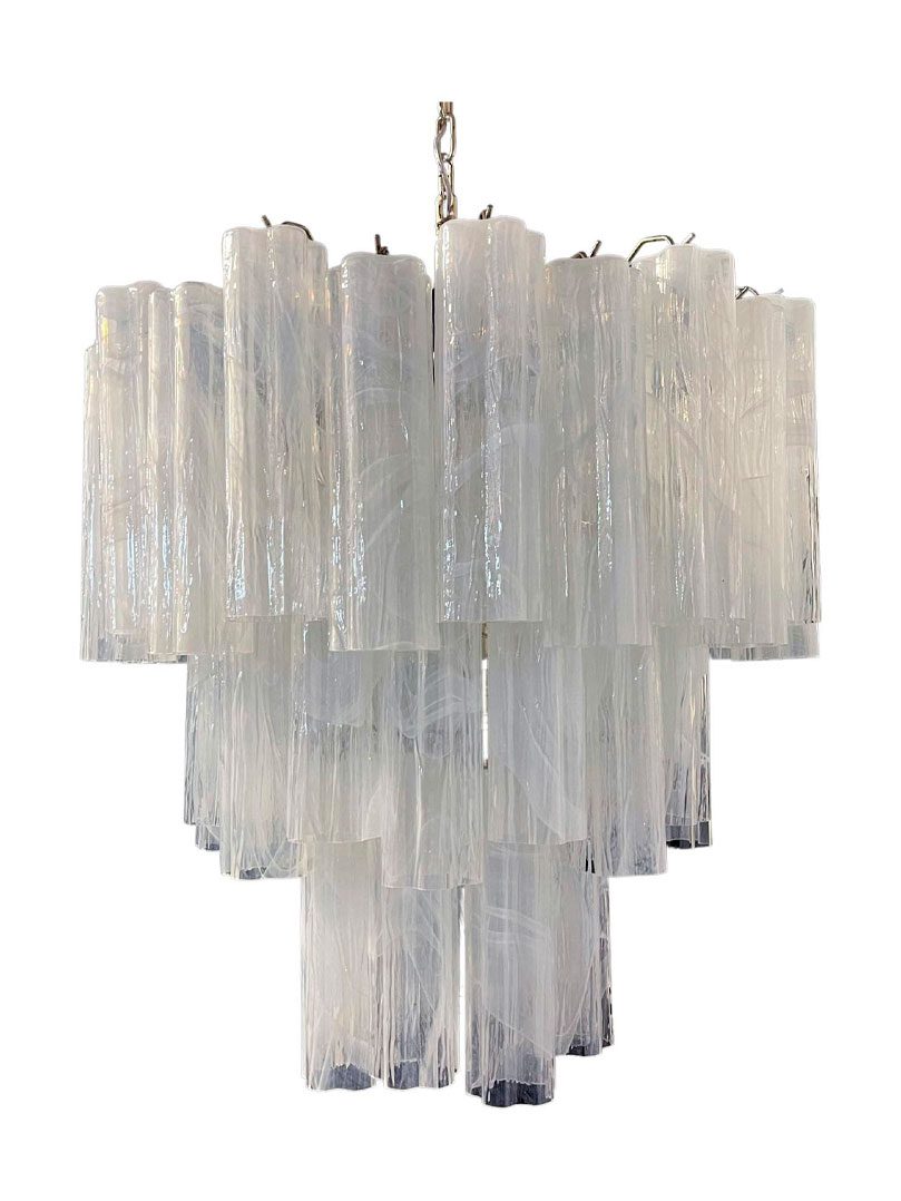 Murano Lysekrone - 48 tuber - Alabaster hvid Krom blank