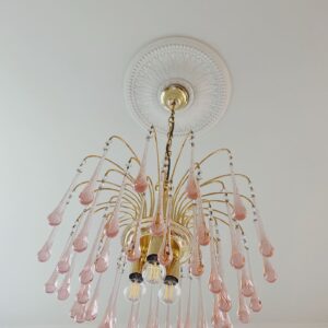 Vintage - Murano lysekrone - 1970 - Rosa dråber