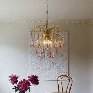 Vintage  -  Murano lysekrone  -  Teardrop  -  Rosa dråber/Prismer
