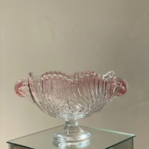 Italiensk skål på fod - Fjermønster - Vintage - Rosa/Klart glas