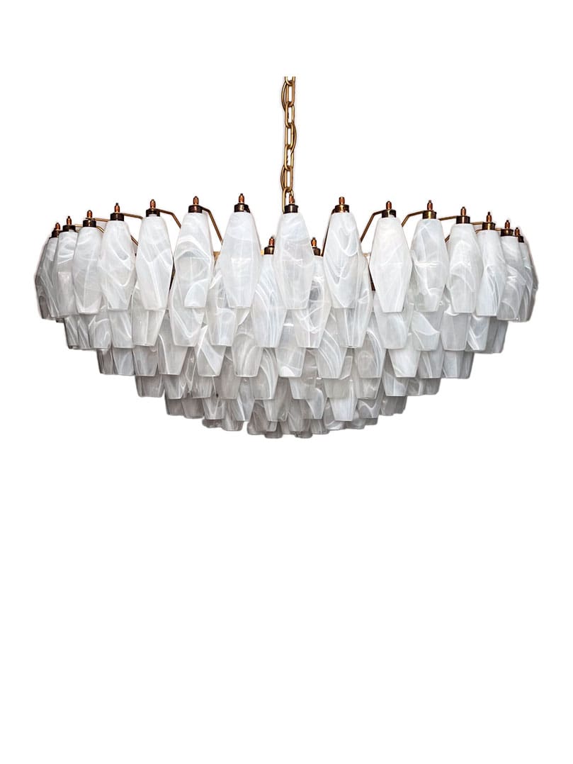 Murano Lysekrone - Poliedri - 185 glas - Hvid Alabaster Mat guld uden patinering
