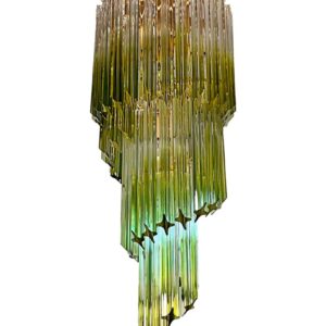 Murano Lysekrone  -  Spiral  -  54 prismer  -  Grøn Krom blank