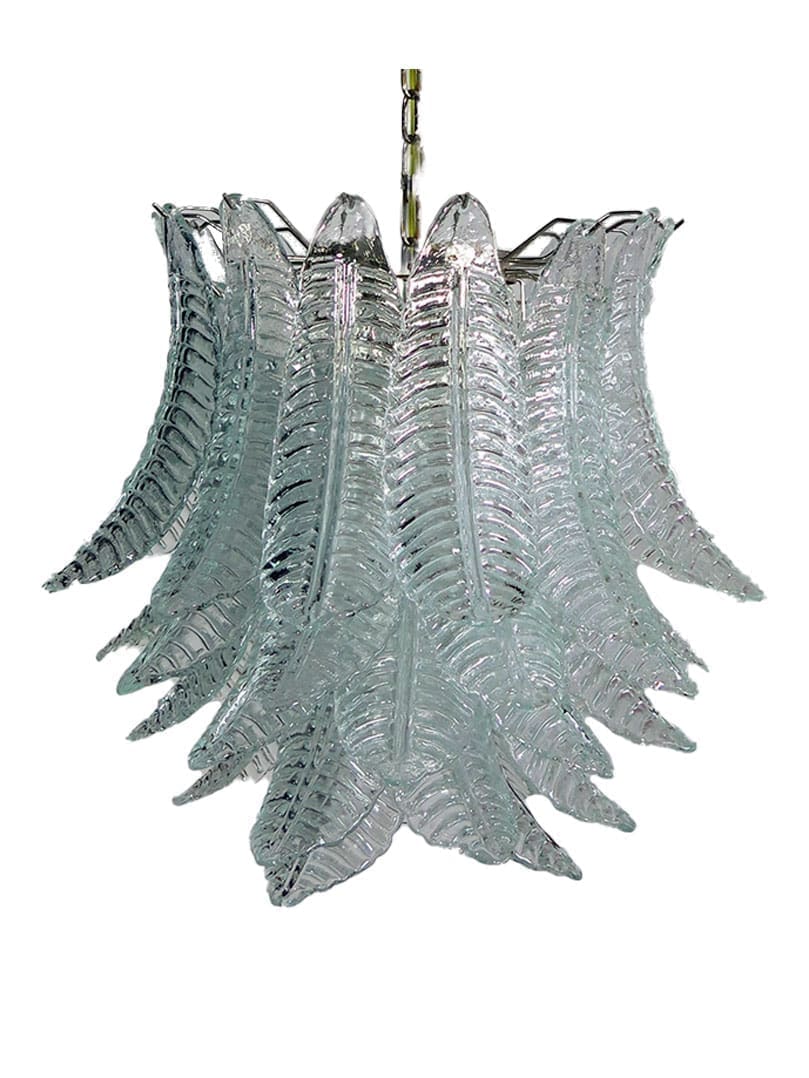 Murano Chandelier - 41 glass leaves - Transparent Chrome patinated