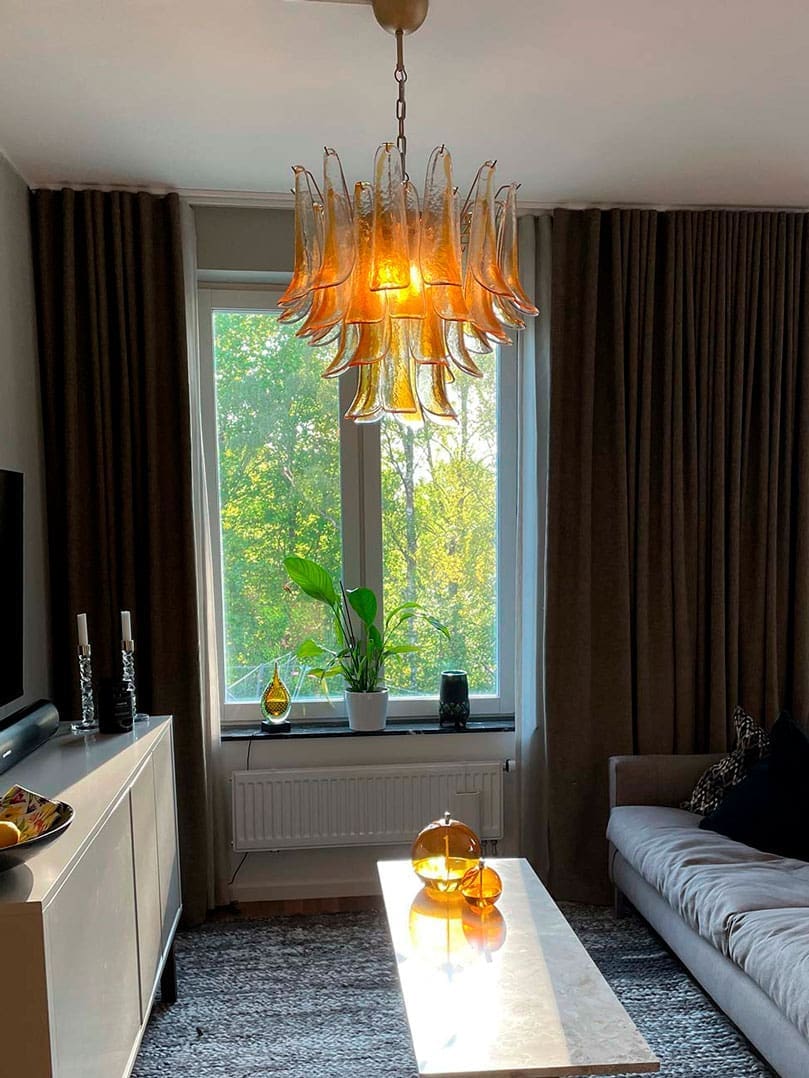 Murano Chandelier - 36 petals - Amber Chrome patinated