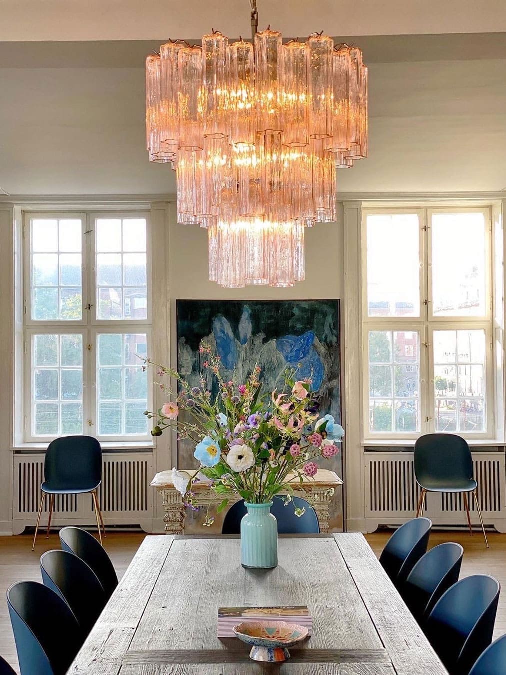 Murano Chandelier - 48 tubes - Pink Chrome shiny