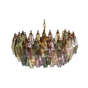 Murano Chandelier - Poliedri - 56 glasses - Multi Matt gold without patina