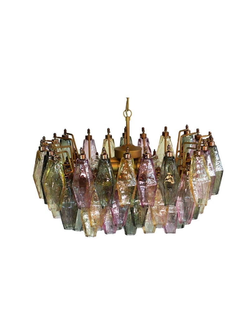 Murano Chandelier - Poliedri - 56 glasses - Multi Matt gold patinated