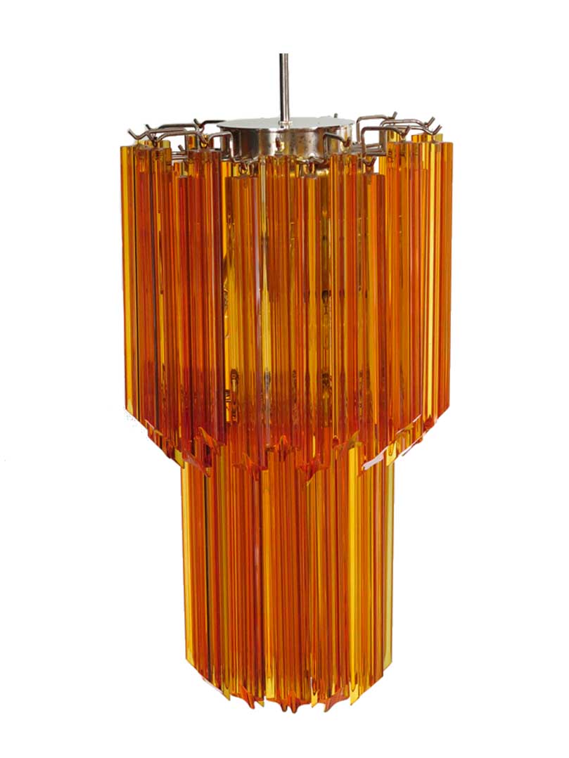 Murano Chandelier - Quadriedri - 46 prisms - Amber Chrome patinated
