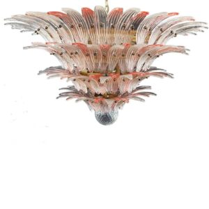 Murano Chandelier - Palmette - 163 glasses Pink/transparent Matt gold without patina