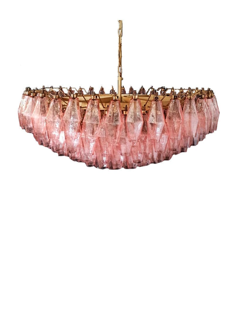 Murano Lysekrone - Poliedri - 185 glas - Rosa Mat guld patineret
