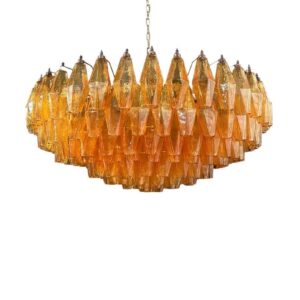 Murano Chandelier - Poliedri - 185 glass - Amber Mat gold with patina