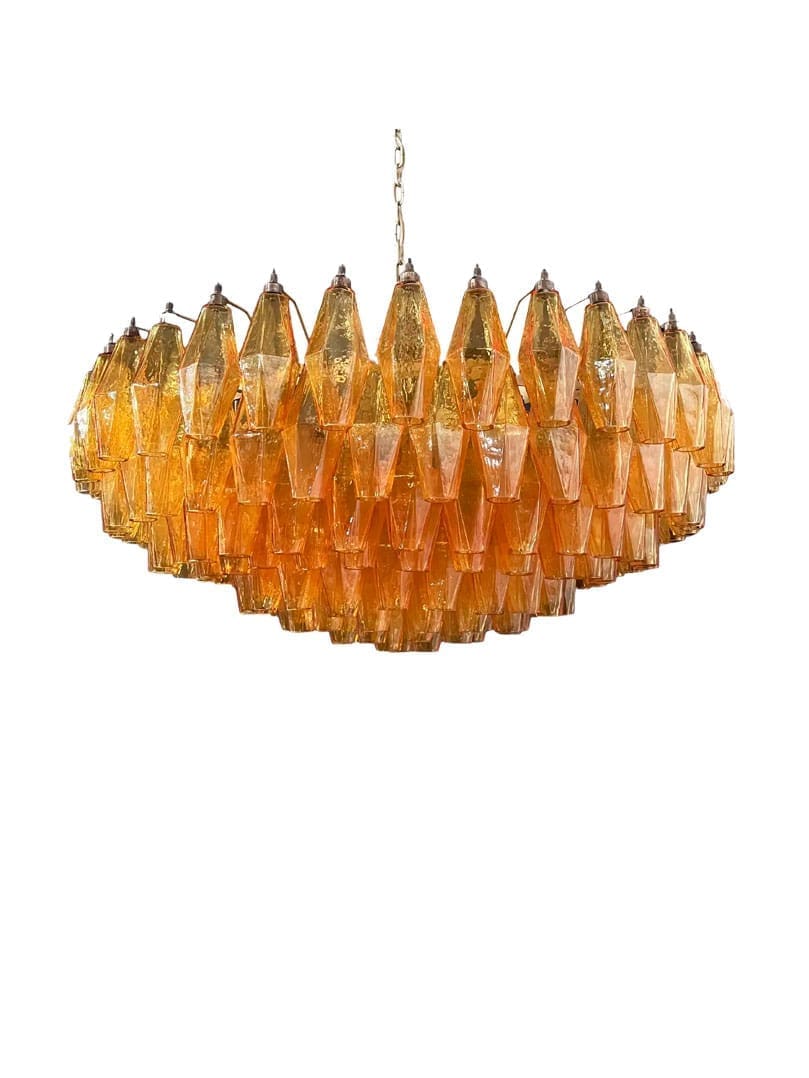Murano Chandelier - Poliedri - 185 glass - Amber Mat gold without patina