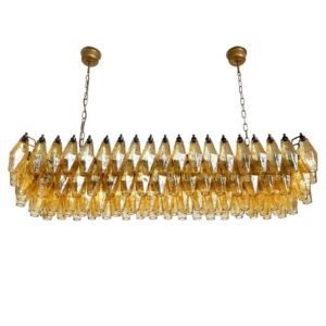 Murano Chandelier - Poliedri - 138 glass - Amber Mat gold with patina