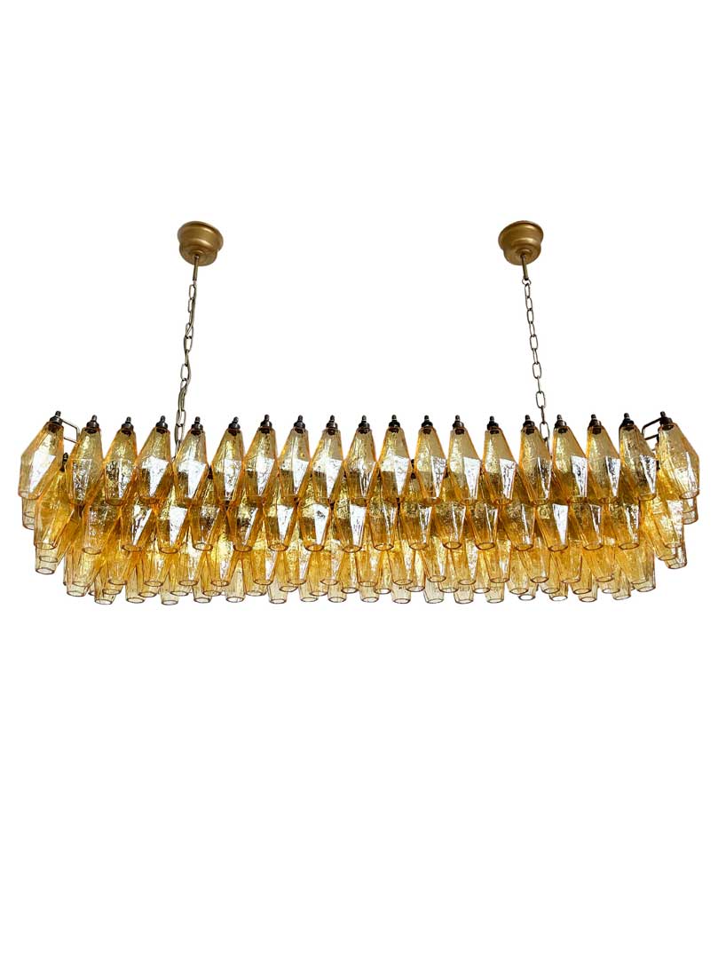 Murano Chandelier - Poliedri - 138 glass - Amber Mat gold without patina