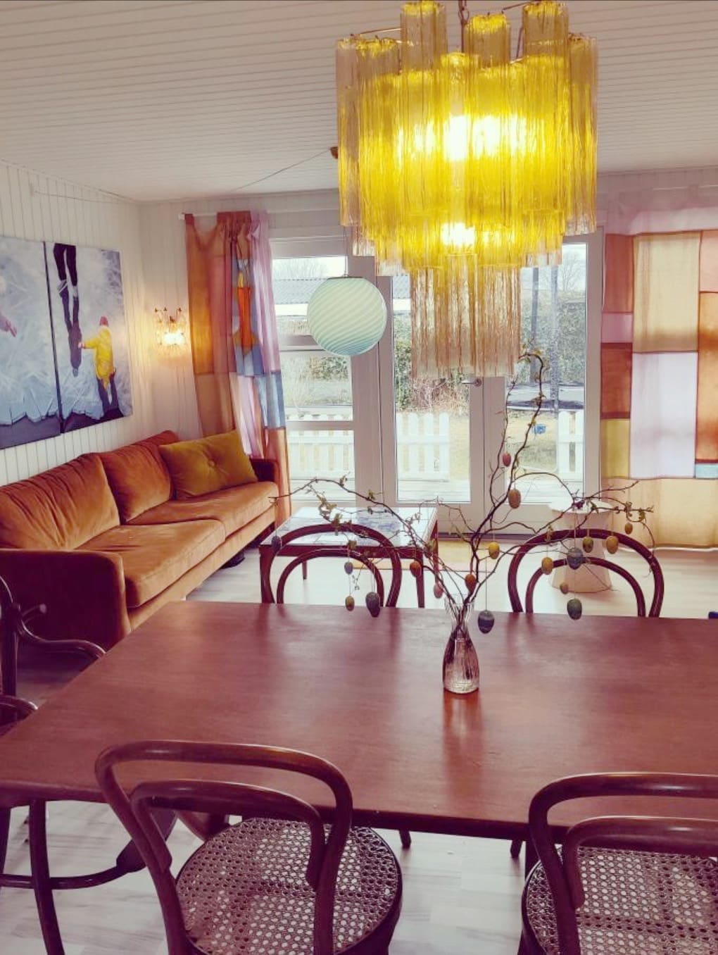 Murano Lysekrone - 30 tuber - Klar Rav/Guld Glas Krom blank