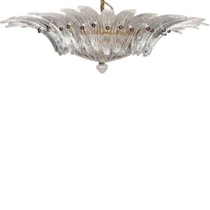 Murano lysekrone - Palmette - 36 Glas - Klar Mat guld uden patinering