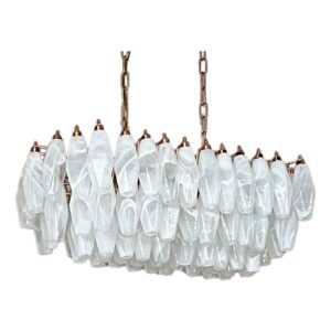 Murano Chandelier - Poliedri - 84 glasses - White Alabaster Matt gold patinated