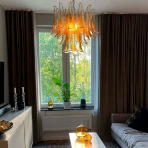 Murano ljuskrona  -  36 kronblad  -  Bärnsten Krom blank