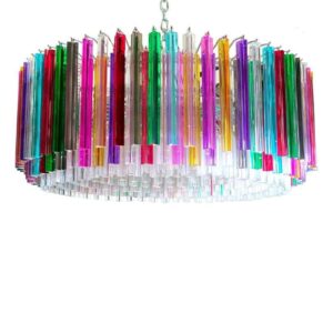 Muranoljuskrona - Triedri Runda - 391 prismer - Multi/Transparent Krom blank