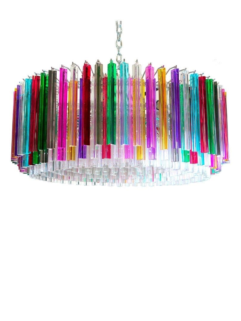 Muranoljuskrona - Triedri Runda - 391 prismer - Multi/Transparent Krom patinerad