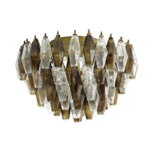 Murano ljuskrona - Poliedri - 84 glas - Rökig/Klar Matt guld utan patina