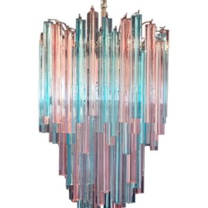 Murano ljuskrona  -  92 prismer  -  Rosa/Blå Krom patinerad
