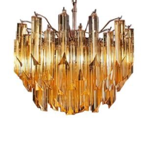 Murano ljuskrona  -  107 prismer  -  Bärnsten Krom blank