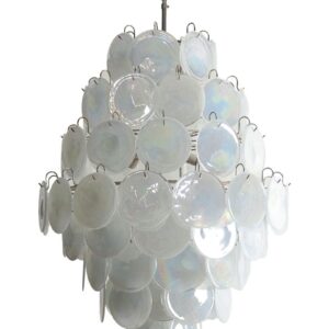 Murano lysekrone - 87 Disks - Alabaster Hvid Krom blank