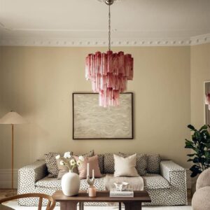 Murano ljuskrona  -  48 rör  -  Alabaster  -  Rosa Krom blank